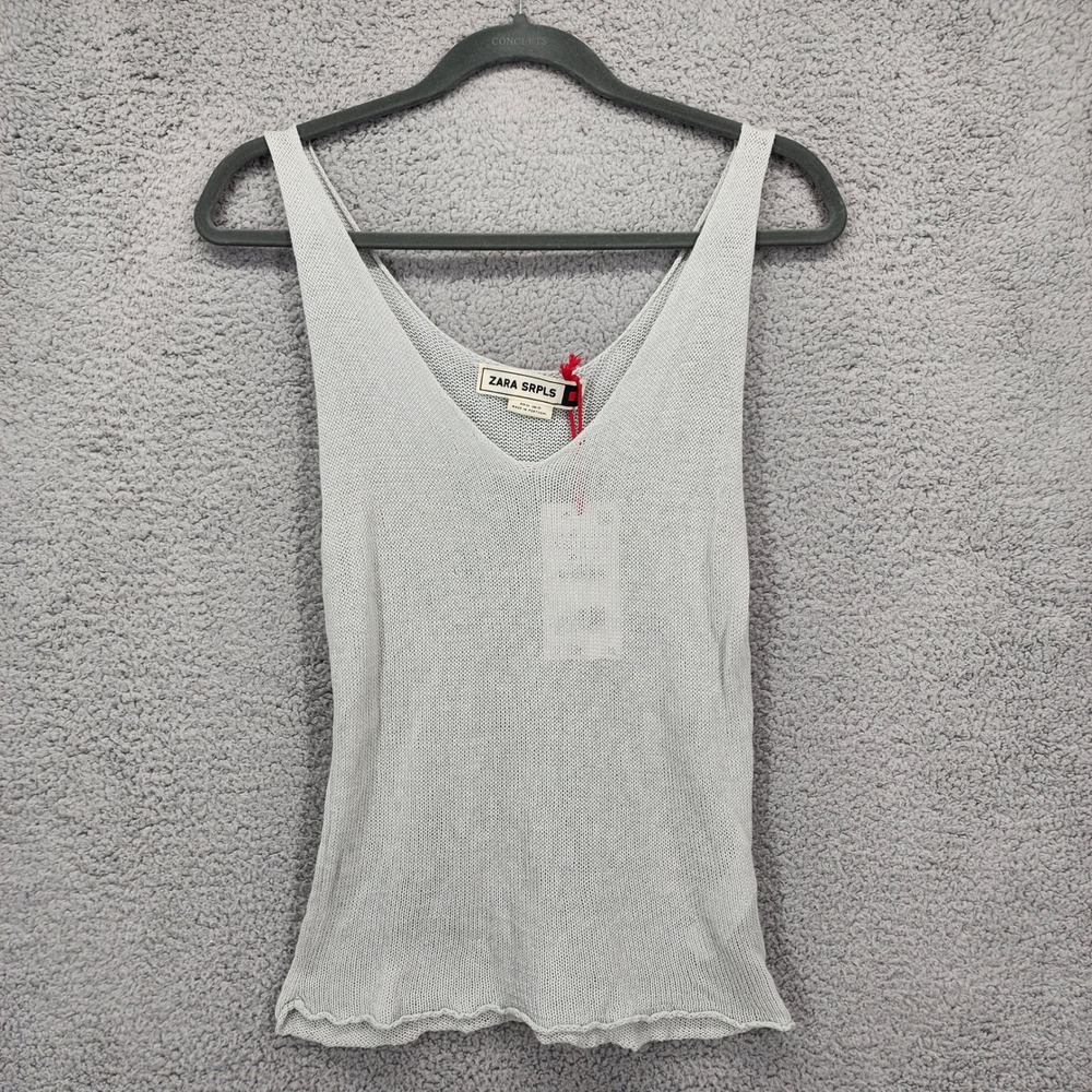 ZARA SRPLS Light Gray Knit V Neck Tank Top‎ XS Made in Portugal
